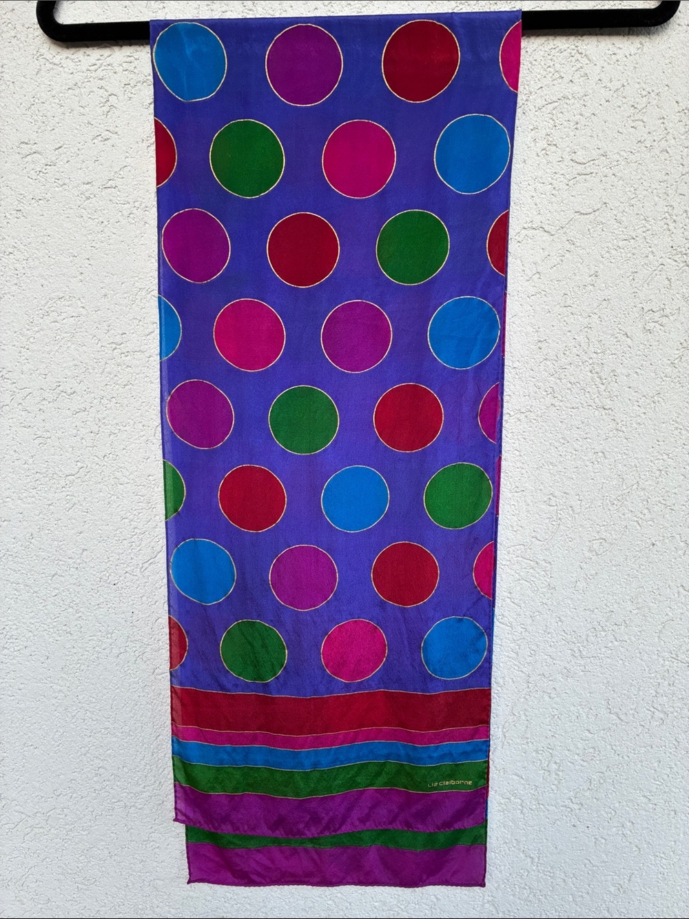 Liz  Claiborne vintage  80s  sheer polka dot striped scarf  rolled hem